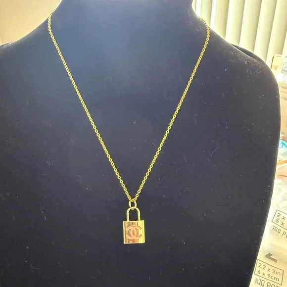 Gold & Pink Lock Charm Necklace - Picture 2 of 5